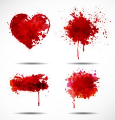 Set of four dark red grunge objects