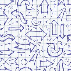 Seamless background with blue arrows on white