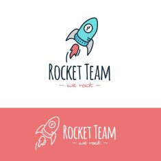 Vector cartoon style rocket logo Hand drawn doodle start up