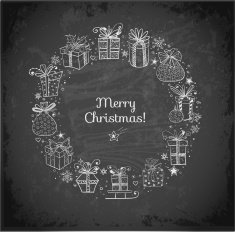 Xmas card with doodle sketch gift boxes N3