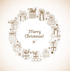 Xmas card with doodle sketch gift boxes N4