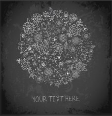 Card with flowers on black chalkboard