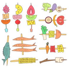 doodle grill vegetables fish and fruits