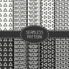 Set of hand drawn geometric hipster line seamless pattern Triangle