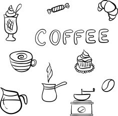 Vector set of tasty coffee hand drawn doodles N2