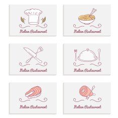 Business cards set with doodle food logos Hand drawn labels