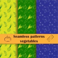 Collection of hand drawn seamless patterns with vegetables