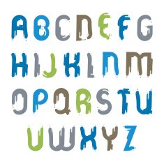 Vector smudge alphabet capital letters set hand-drawn colorful