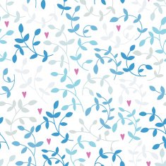 Vector seamless pattern of blue branches and pink hearts