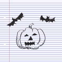 Simple doodle of a pumpkin and bats N3