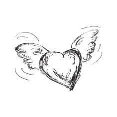 Simple doodle of a flyng heart