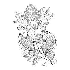 Vector Beautiful Monochrome Contour Flower N10