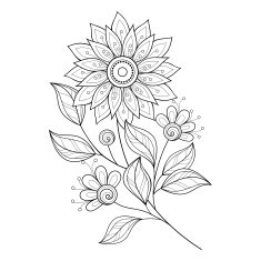 Vector Beautiful Monochrome Contour Flower N13