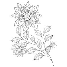 Vector Beautiful Monochrome Contour Flower N14