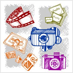 Retro photo camera set in vector