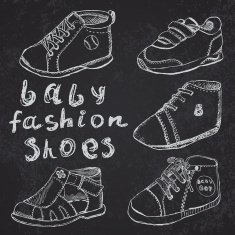 Baby fashion shoes set sketch handdrawn on blackboard