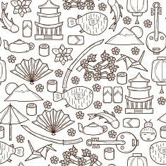 Seamless background with objects in hand drawn outline style on N3