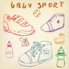 Baby shoes set sketch handdrawn color crayons outlined