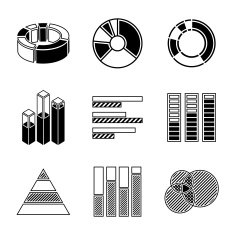Set of monochrome infographic elements - pie charts graphics rates