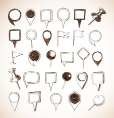 Set of doodle sketch pointers in vintage style Navigation pins
