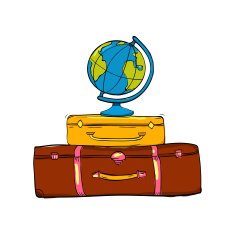 Travel illustration with vintage suitcases and globe concept of vacation