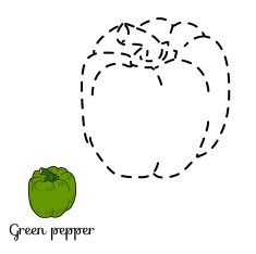 Connect the dots fruits and vegetables (green pepper)