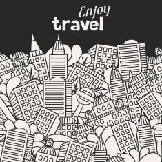 Town seamless pattern with hand drawn houses