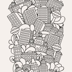 Town seamless pattern with hand drawn houses N3