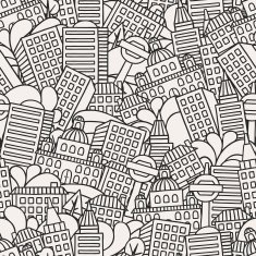 Town seamless pattern with hand drawn houses N4