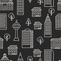 Town seamless pattern with hand drawn houses N5