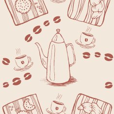 Seamless background pattern with coffee beans and cups Vector illustration N2