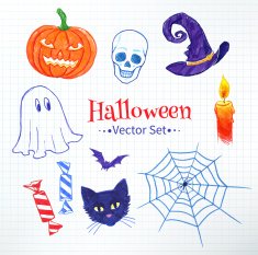 Halloween hand drawn felt pen doodles