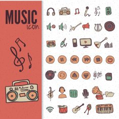 Hand drawn doodle music icon set