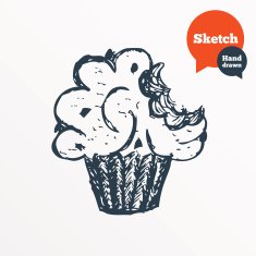Hand drawn muffin Sketched bite of cupcake