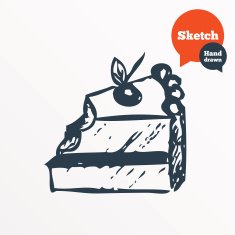 Hand drawn cake Sketched bite of sweet dessert