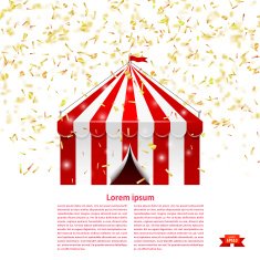 Circus tent under a rain of confetti Vector illustration