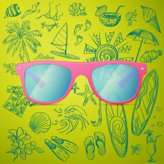 Pink Ladies Sunglasses and hand draw tourist icon