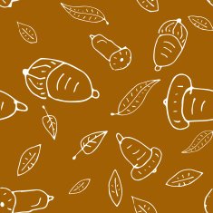 Doodle seamless autumn pattern with acorn and leaves