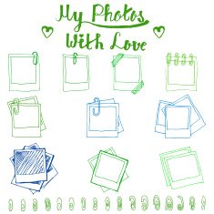 Vintage photo old style frame doodle illustration set N2