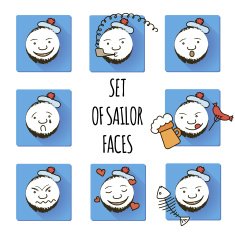 Set of Sailor Faces Smiles Fun