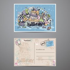 Set of two sided cards for birthday party