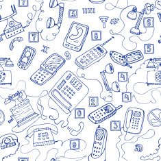 hand drawn telephones seamless pattern