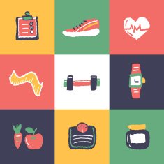 Fitness icons set and signs