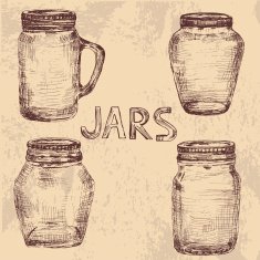 Set of hand drawn vintage jars