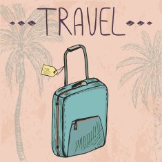Template with doodle style travel bag