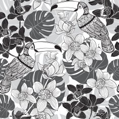 Tropical seamless pattern Monochrome vector background