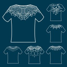 Set of White blank t-shirt with doodle ornament