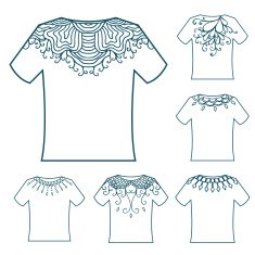 Set of White blank t-shirt with doodle ornament N2