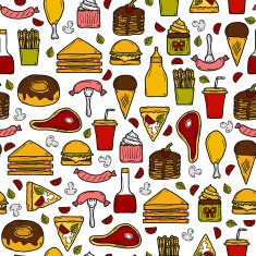Seamless background with objects on american food theme fried potato