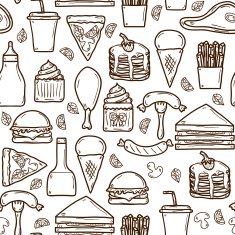 Seamless background with objects on american food theme fried potato N2